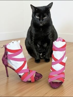 NWOT Jessica Simpson "Jyra" Pink and Red Snake-Print Strappy Heels Sz 8